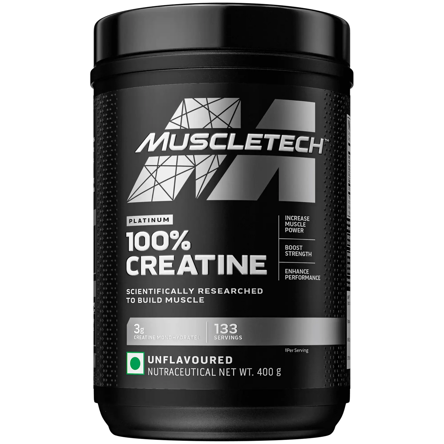 MuscleTech Platinum 100% Creatine Powder (Unflavoured - 400Gram, 133 Serves)