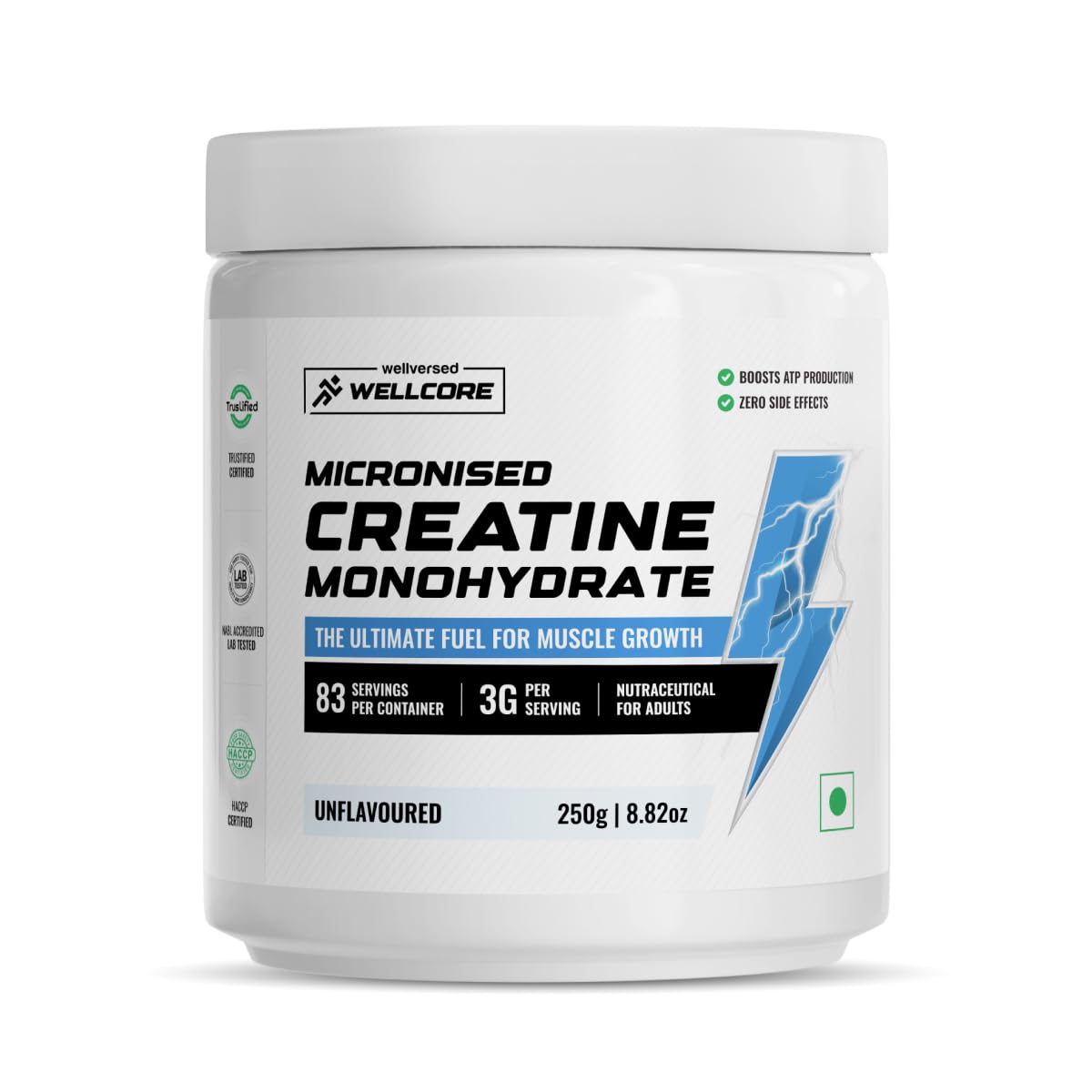 Wellcore - Pure Micronised Creatine Monohydrate Powder | Unflavoured (250G, 83 Servings)