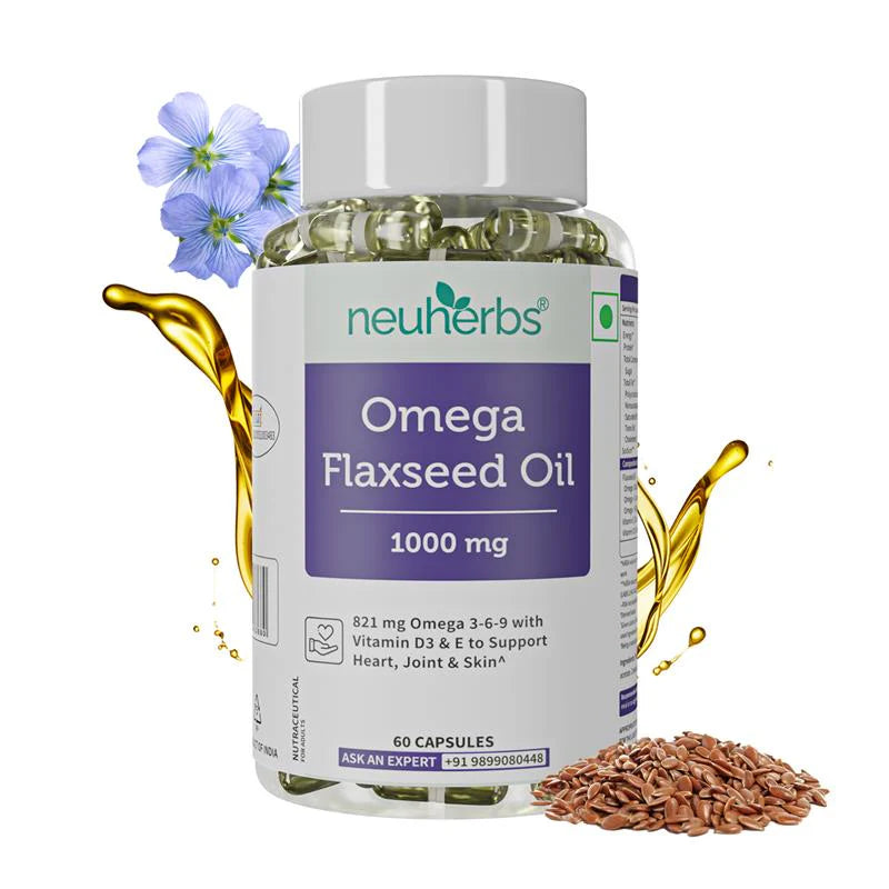 Neuherbs Flaxseed Oil Capsules 1000mg With 821mg Omega 3-6-9, Additional Vitamin