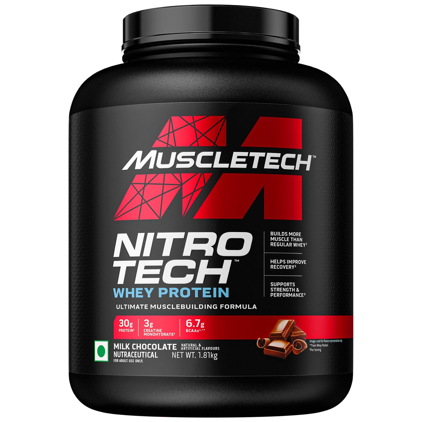 MuscleTech Nitro-Tech Whey Protein, 1.81kg (4lbs), Milk Chocolate, 30g Protein