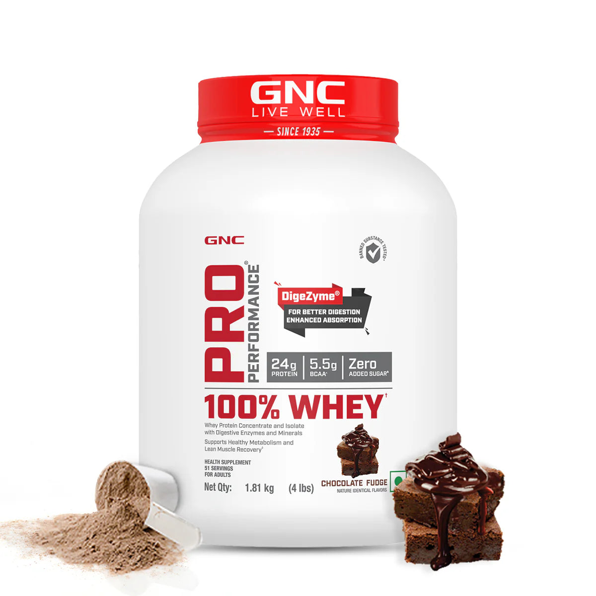 GNC Pro Performance 100% Whey Protein - Chocolate Fudge 4Lbs