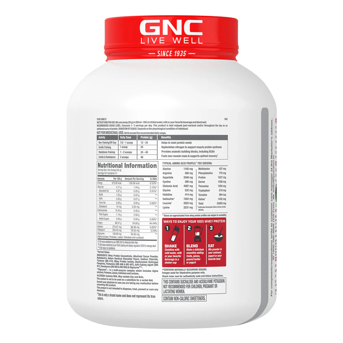 GNC Pro Performance 100% Whey Protein - Chocolate Fudge 4Lbs
