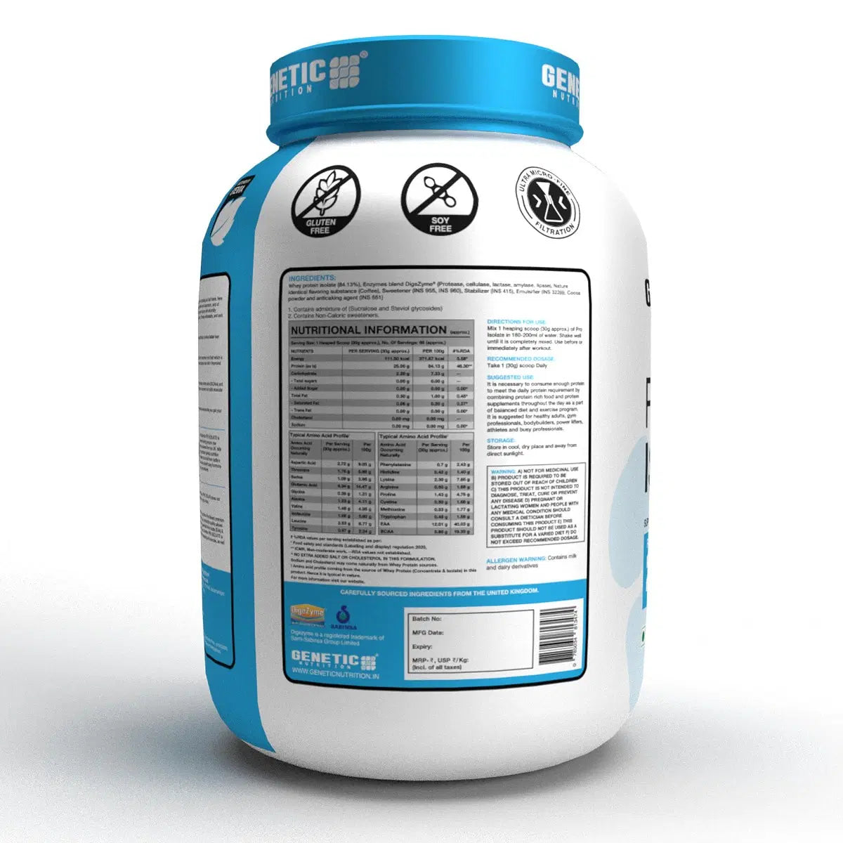 Genetic Nutrition Pro-Isolate Protein Supplement Powder belgian chocolate 2kg